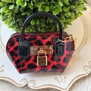 Red and Black Leopard Mini Satchel Handbag Purse Charm with Gold Lock